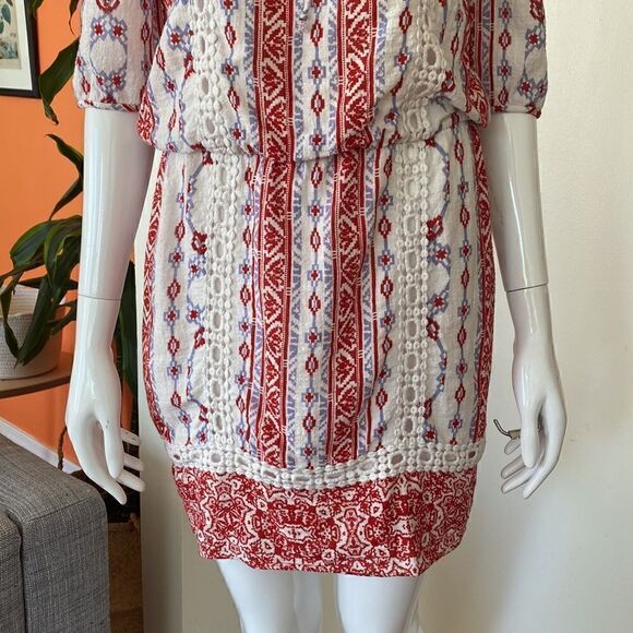 Saylor Red and White Blouson Blossom Mini Dress Size Small - Picture 4 of 12